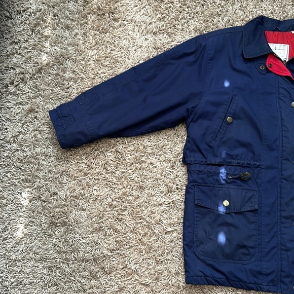 Vintage Towne London Fog Navy Elastic Waist Red Plaid Lining Winter Coat Large - Picture 5 of 14